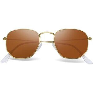 Unisex Brown/Clear Trendy Square Hexagonal Mirrored Sun Glasses UV Protection